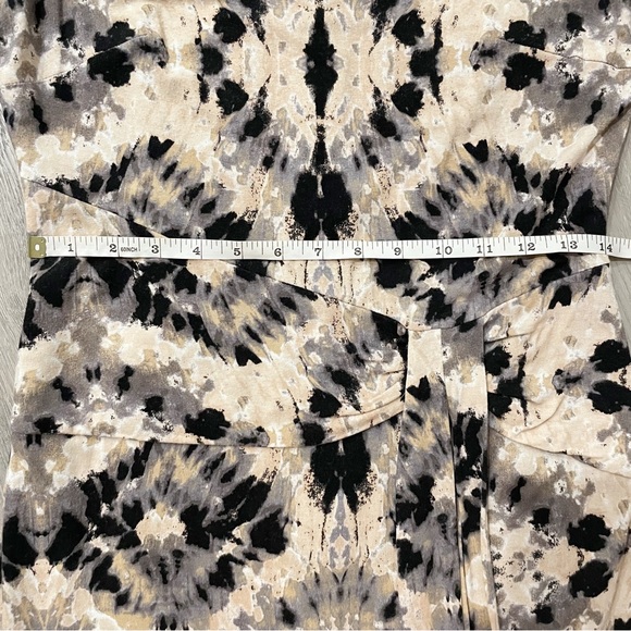 Nine West Dress Black Beige Patterned Sheath Faux Wrap Drop Waist Size 4 - Picture 7 of 14